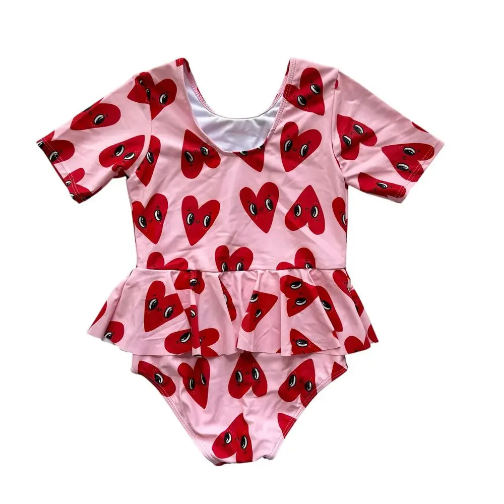 NWT Rock Your Baby Hearts Skirted Swimsuit + Cap Set Size 8